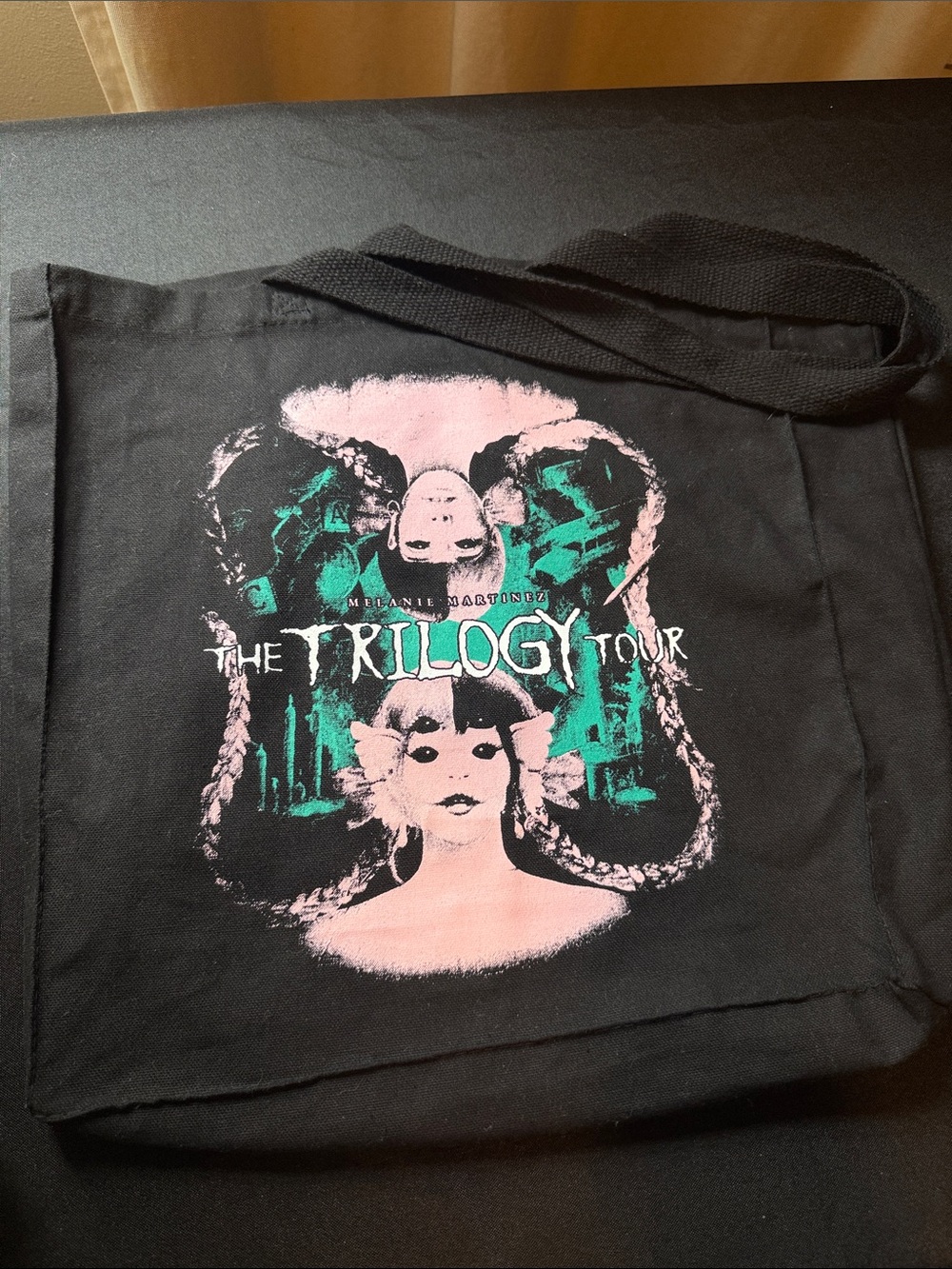 Black Tote Bag with Pink & Teal Graphic Print